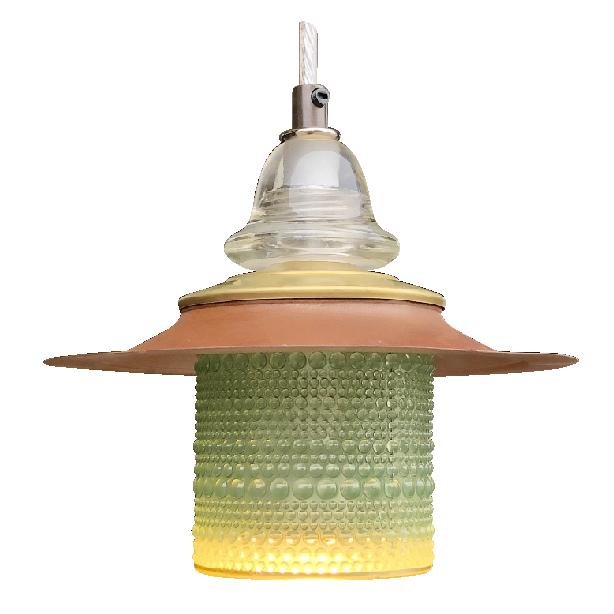 Beaded Glass Globe Pendant Lantern Metal Hood Insulator Bell Cap - Aqua