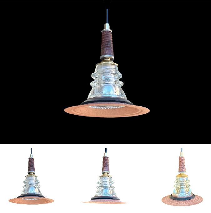 Insulator Light Pendant - Rusted Metal Hood Wood Pin - Image 8
