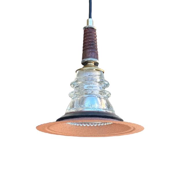 Insulator Light Pendant - Rusted Metal Hood Wood Pin CB