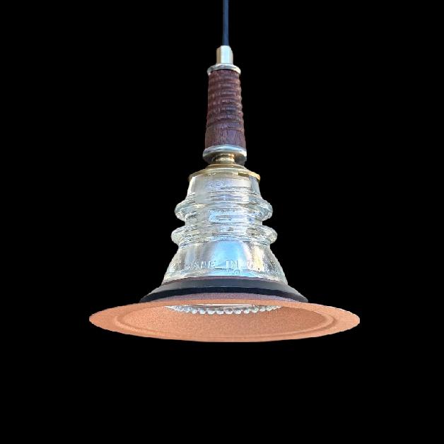 Insulator Light Pendant - Rusted Metal Hood Wood Pin CB - Image 5