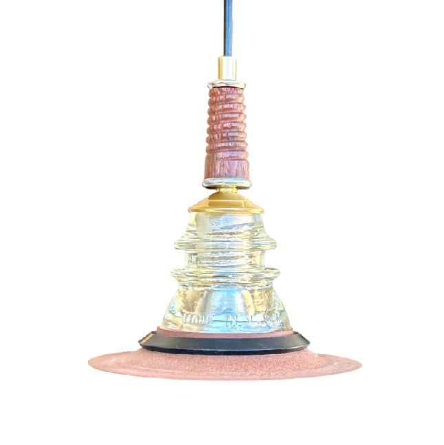 Insulator Light Pendant - Rusted Metal Hood Wood Pin CB - Image 8