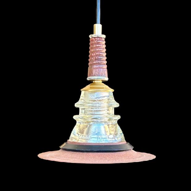 Insulator Light Pendant - Rusted Metal Hood Wood Pin CB - Image 7