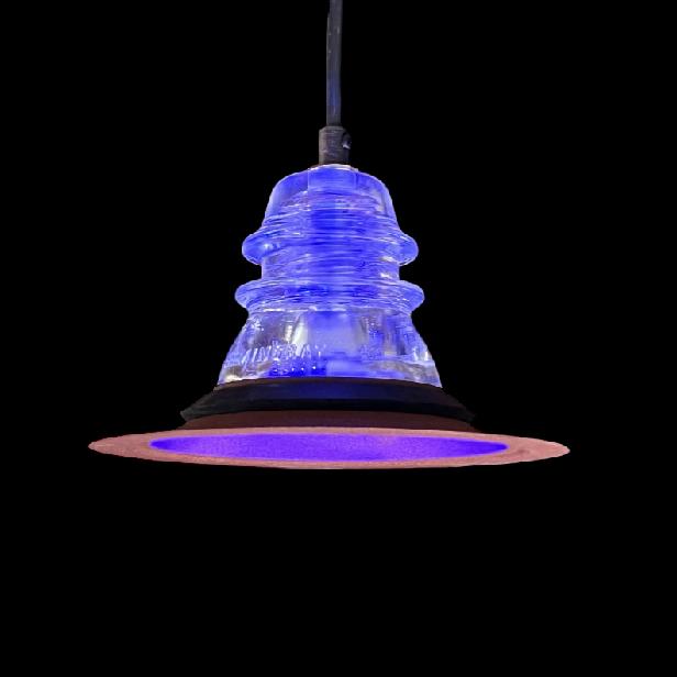 Insulator Light LED Pendant 7" Rusted Metal Hood (Blue Bulb) - Image 8