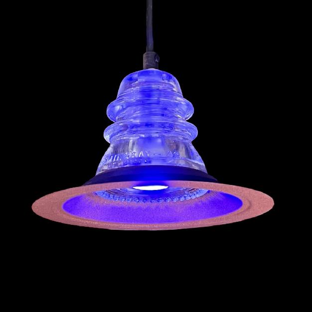 Insulator Light LED Pendant 7" Rusted Metal Hood (Blue Bulb) - Image 10