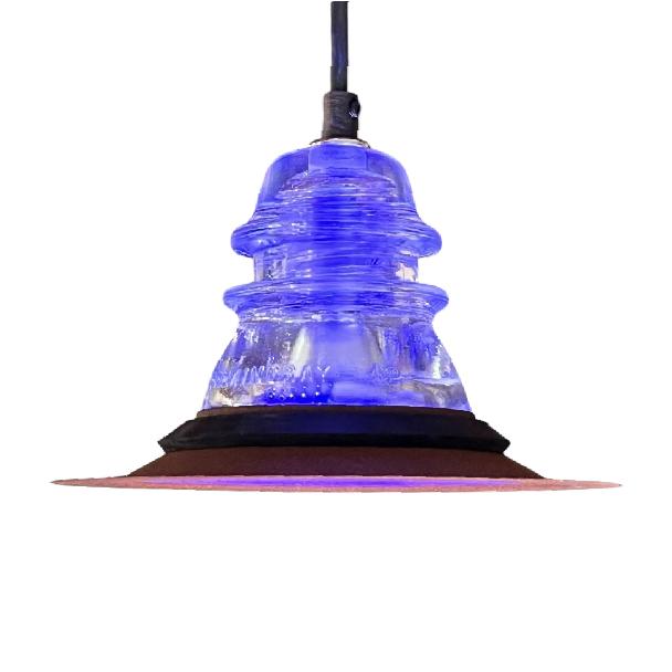 Insulator Light LED Pendant 7" Rusted Metal Hood (Blue Bulb) - Image 7