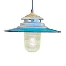 Runway Light Pendant Lantern With Vintage Coleman Vent Hood & Trafficlight Lens