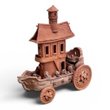 Terracotta Clay Sculpture Fantasy Pirate Ship With Wheels & Tower - Ship of Fools