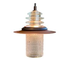 Clear Beaded Glass Globe Pendant Insulator Cap Metal Hood