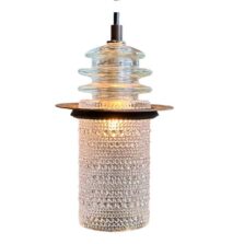 Clear Beaded Glass Globe Pendant Light With Rusted Metal Ring