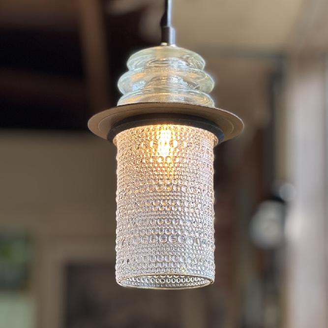 Clear Beaded Glass Globe Pendant Light With Rusted Metal Ring - Image 9