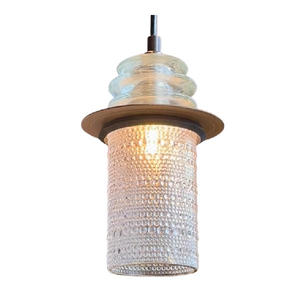 Clear Beaded Glass Globe Pendant Light With Rusted Metal Ring - Image 4