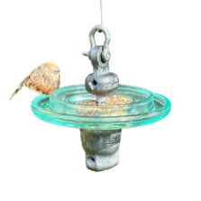 Glass Suspension Insulator Bird Feeder or Bird Bath - Aqua